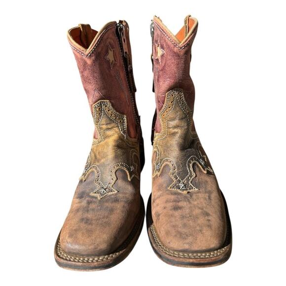 Dan Post Star Inlay Cowboy Boot Square Toe Side Zip Women size 7.5 - Picture 4 of 10